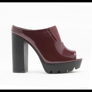 Qupid Burgundy and Black Platform Mules